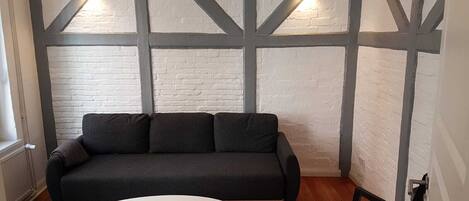 Televisie, een dvd-speler, boeken en een stereo