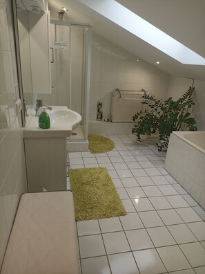 Sèche-cheveux, serviettes fournies, savon, papier toilette