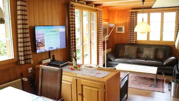 TV, fireplace, DVD player, books