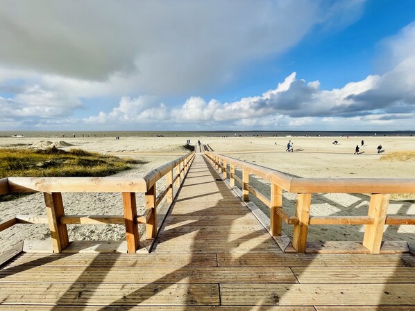Beach nearby, sun loungers