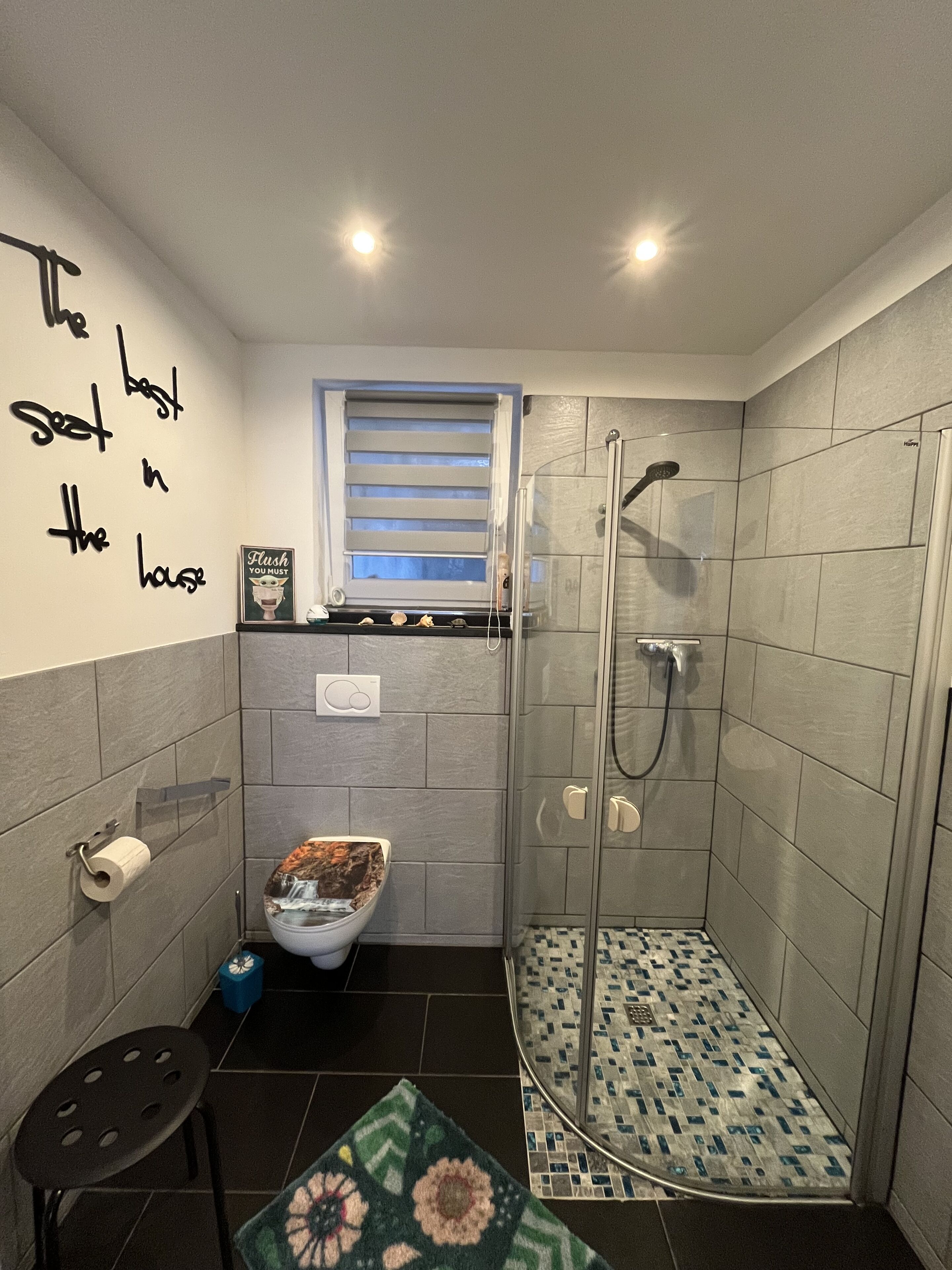 Dusche, Haartrockner, Handtücher, Seife