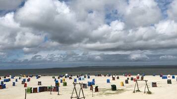 Beach nearby, sun loungers