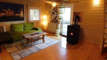 Televisión, chimenea y libros