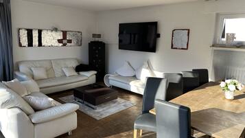 Een smart-tv, een open haard, videogames en een dvd-speler