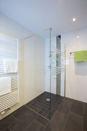 Douche, séchoir à cheveux, serviettes fournies