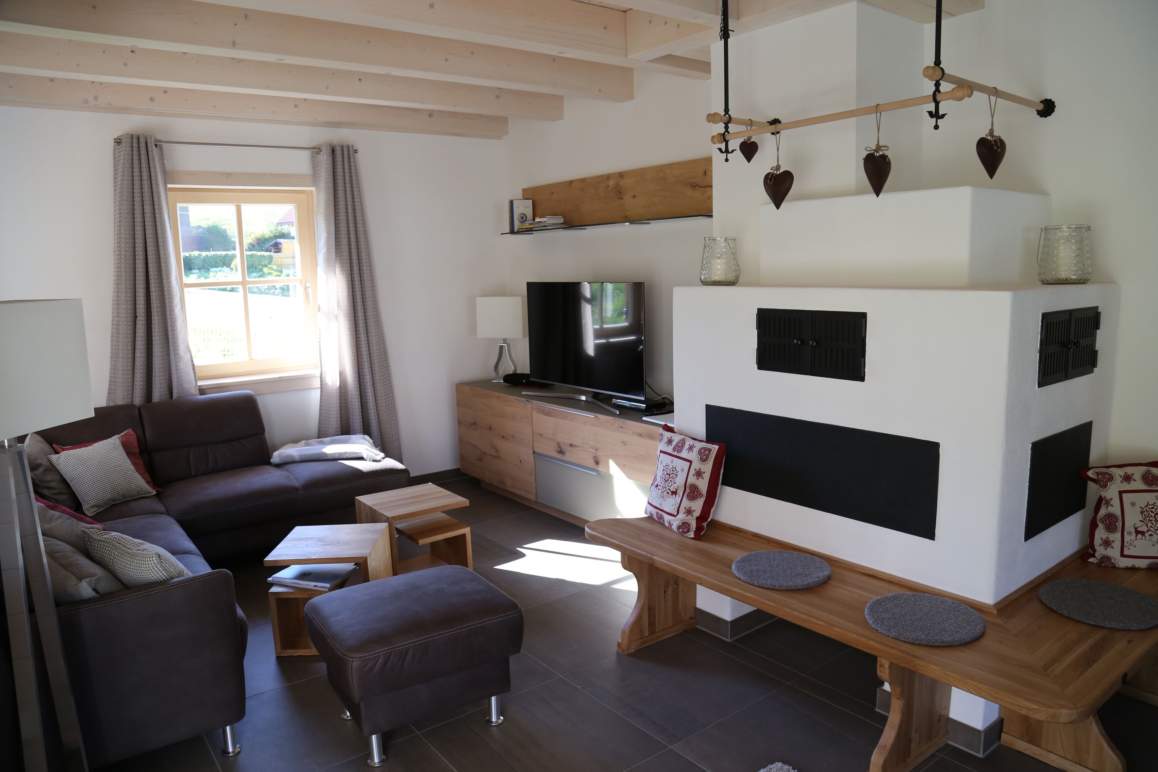 New house in country style with large natural pool, garden and garage