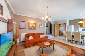 TV, fireplace, DVD player, table football