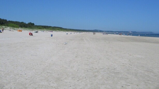 Una extensa playa de arena con cielo despejado.