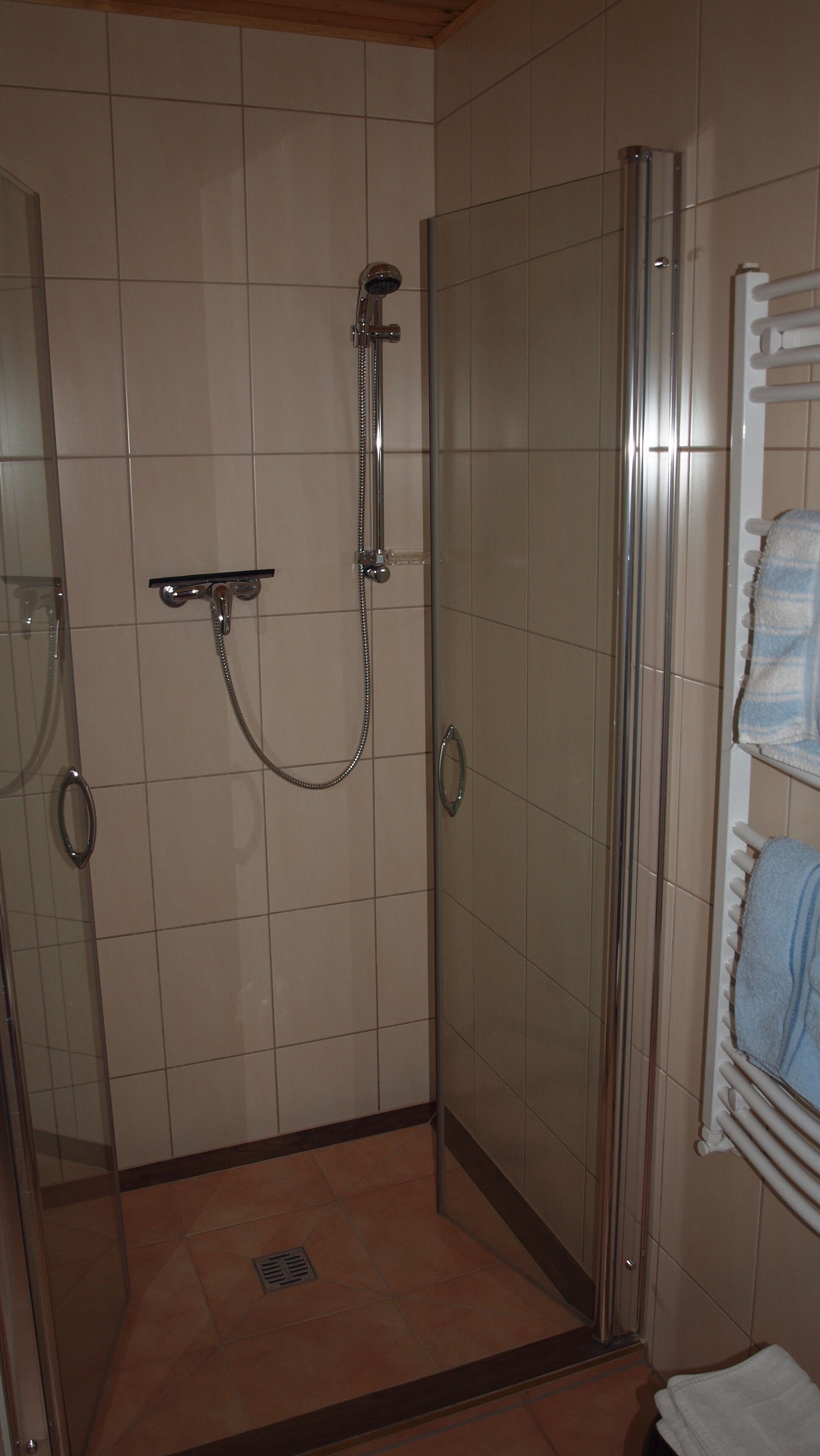 Dusche, Haartrockner, Handtücher, Toilettenpapier