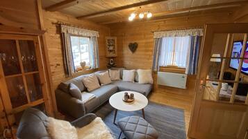 Fernseher, Kamin, Bücher, Musikbibliothek