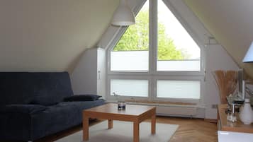 Een televisie, een dvd-speler, boeken en een stereo