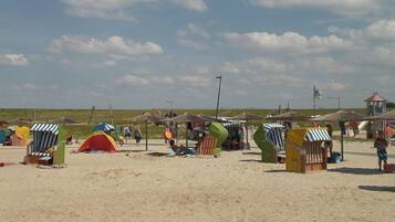 Beach nearby, sun loungers