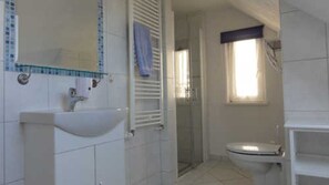 Ducha, secador de pelo, jabón y papel higiénico