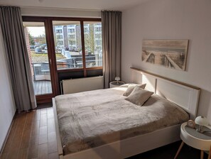 1 bedroom, blackout curtains, iron/ironing board, travel cot