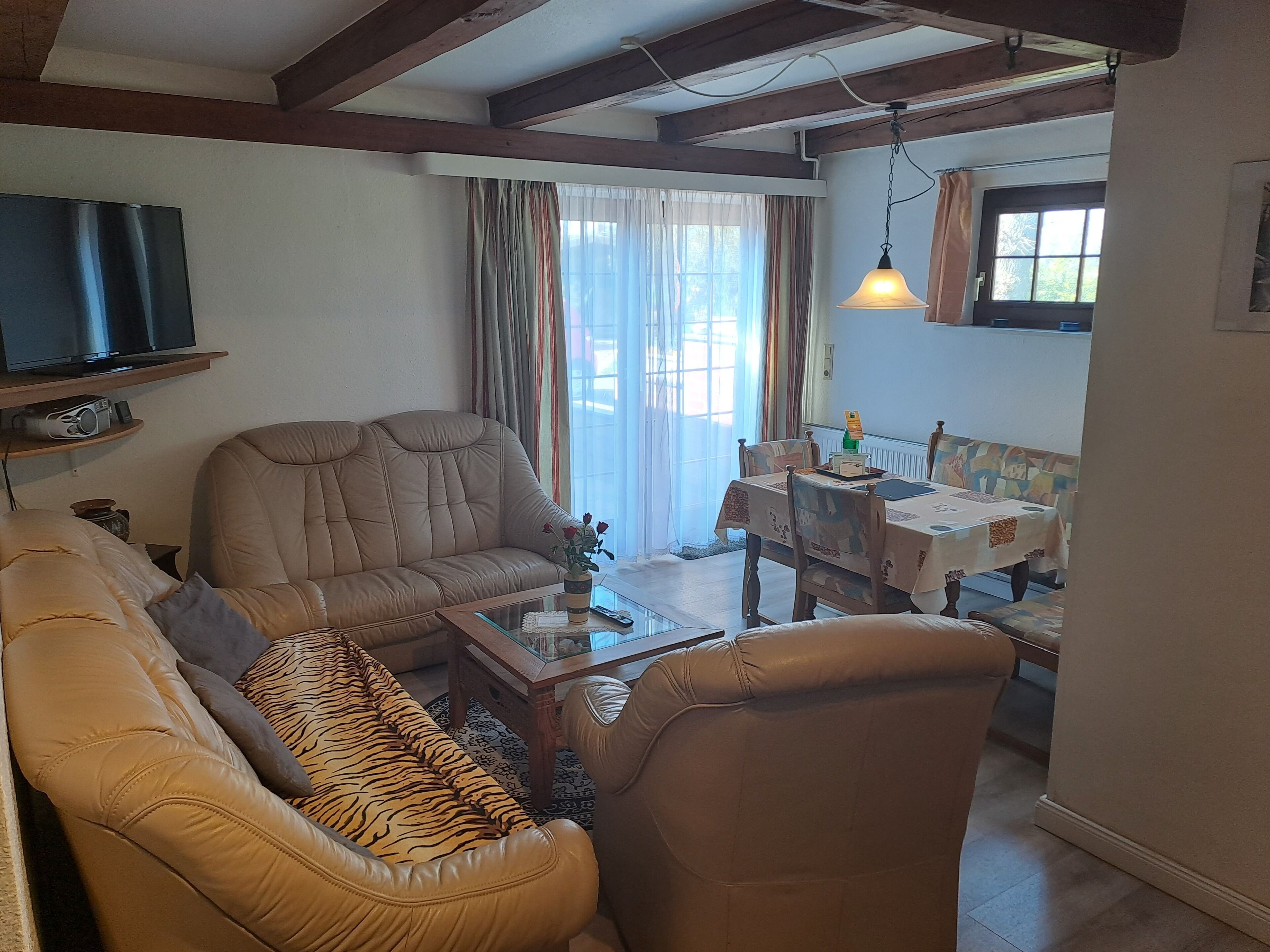 Smart TV, books, music library, stereo