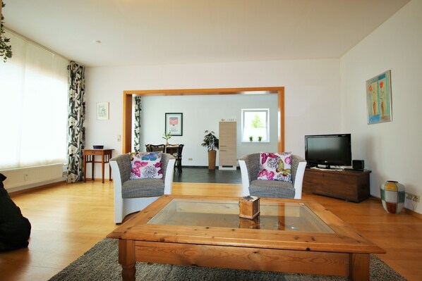 TV, DVD player, toys, books