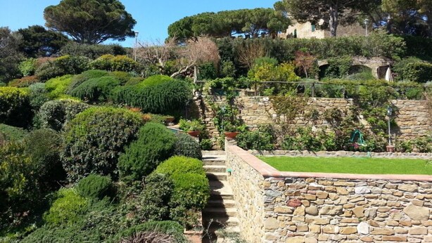 A garden with stone walls and various types of greenery. - Nido delle Campane - Romantic apartment with 2 terraces with panoramic-sea views (Castiglione della Pescaia)