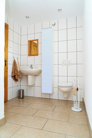 Dusche, Haartrockner, Handtücher, Seife