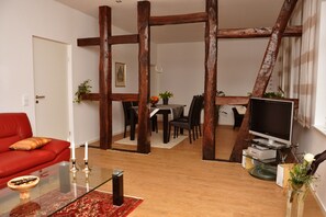 TV, DVD player, table football, books