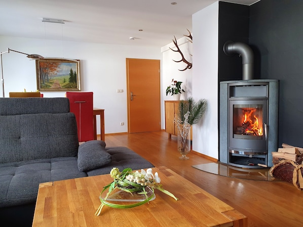 Télévision, cheminée, table de tennis de table