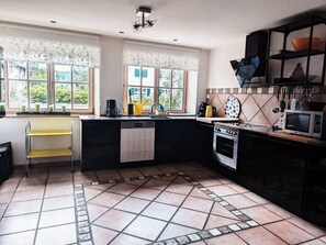 Fridge, microwave, oven, stovetop - In the beautiful Ostallgäu: Spacious, lightfiled, good furnishings mountain view (Ruderatshofen)