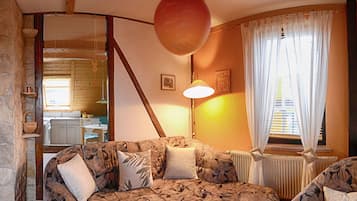 Een televisie, boeken, een muziekbibliotheek en een stereo