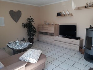 Fernseher, Kamin, DVD-Player, Bücher