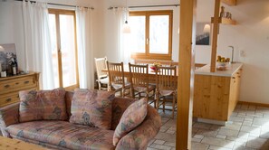 TV, fireplace, books, stereo