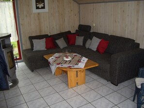 TV, fireplace, stereo - Well-kept, comfortable vacation home with a sauna, patio and large living area (Mirow)