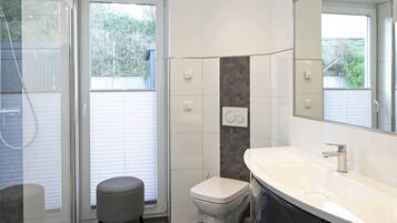 Shower, hair dryer, soap