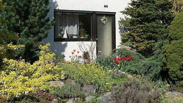 A modern building with a large window and a number "44" on the wall. - Large, comfortable apartment in a quiet outskirts. (Sinsheim)