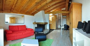 TV, fireplace, DVD player, foosball