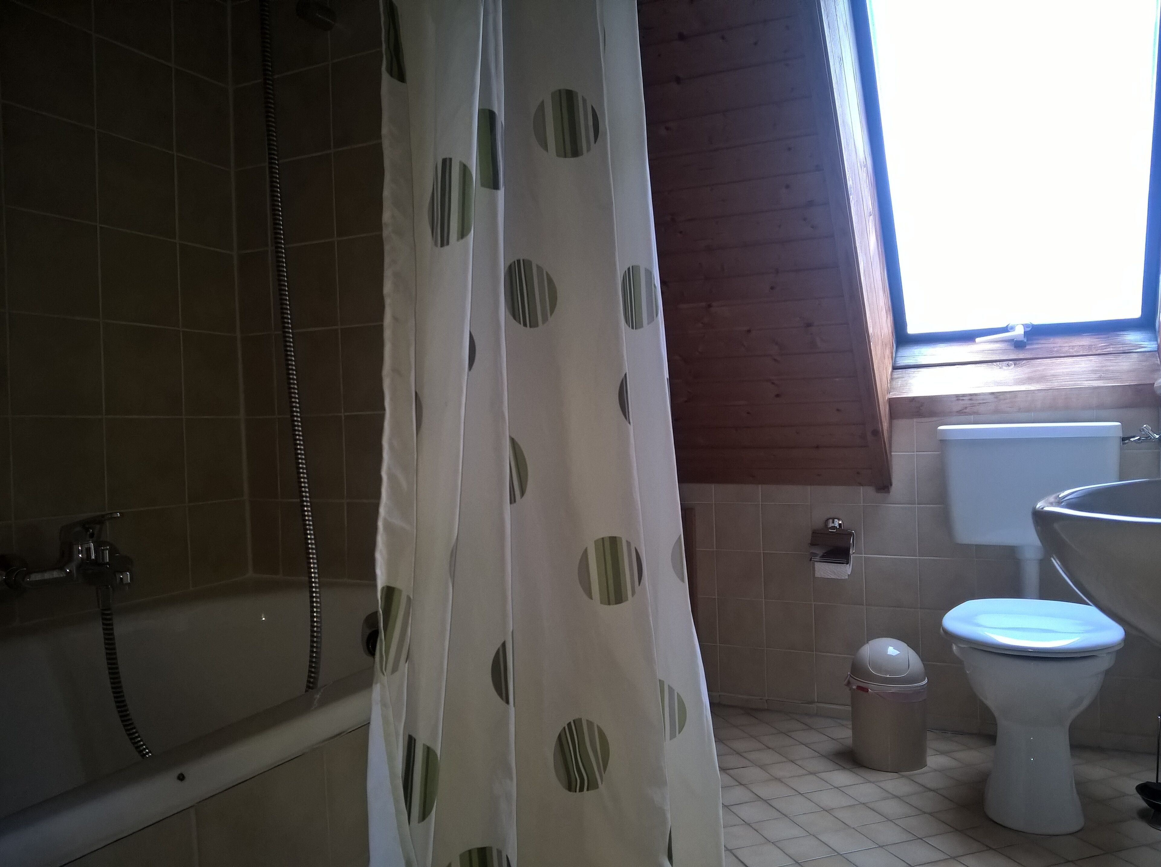 A bathroom with a bathtub, toilet, and shower.