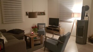 Smart TV, fireplace, DVD player