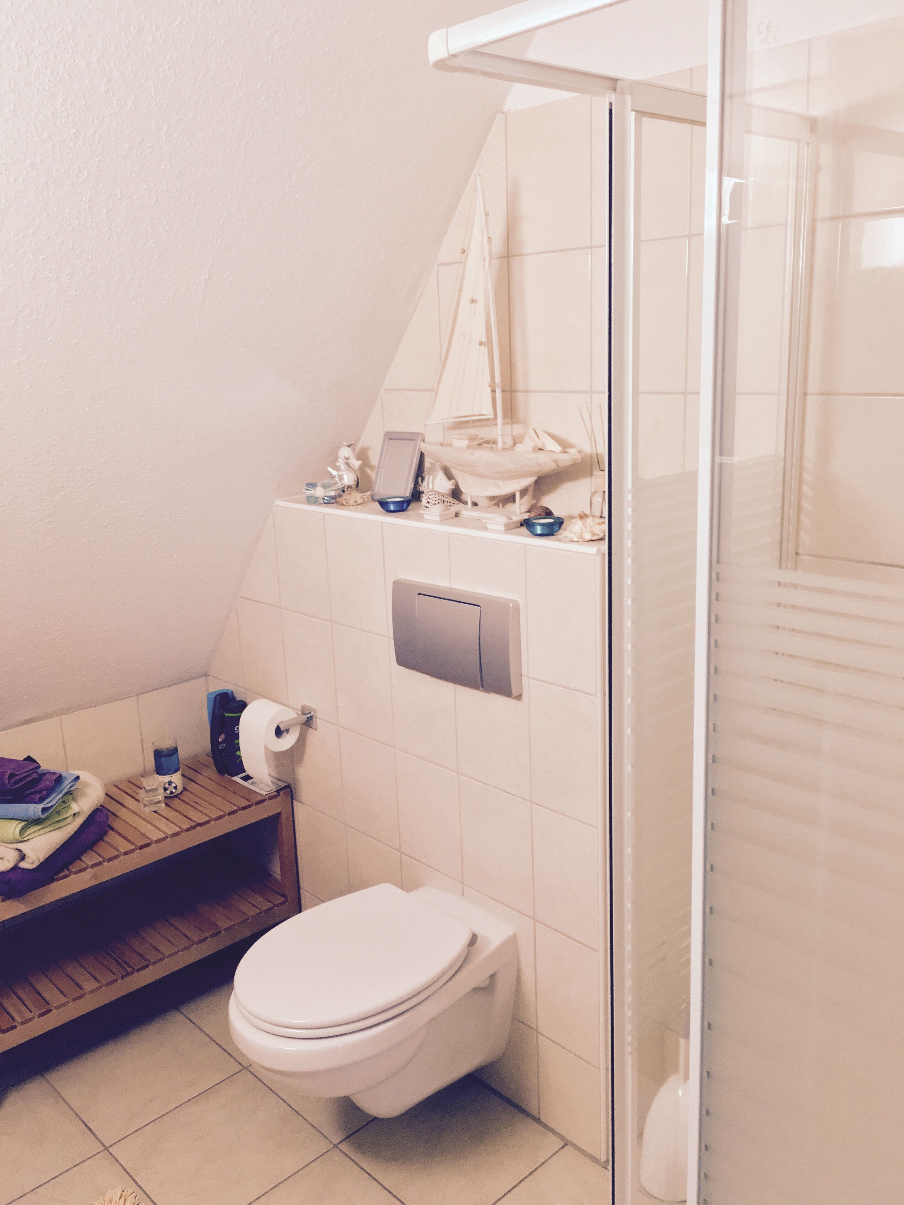 Un baño con inodoro, lavamanos y ducha.