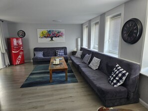 Flat-screen TV, music library