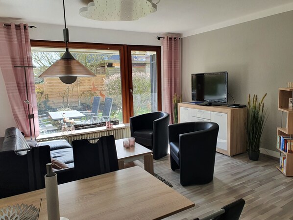 TV, DVD player, books