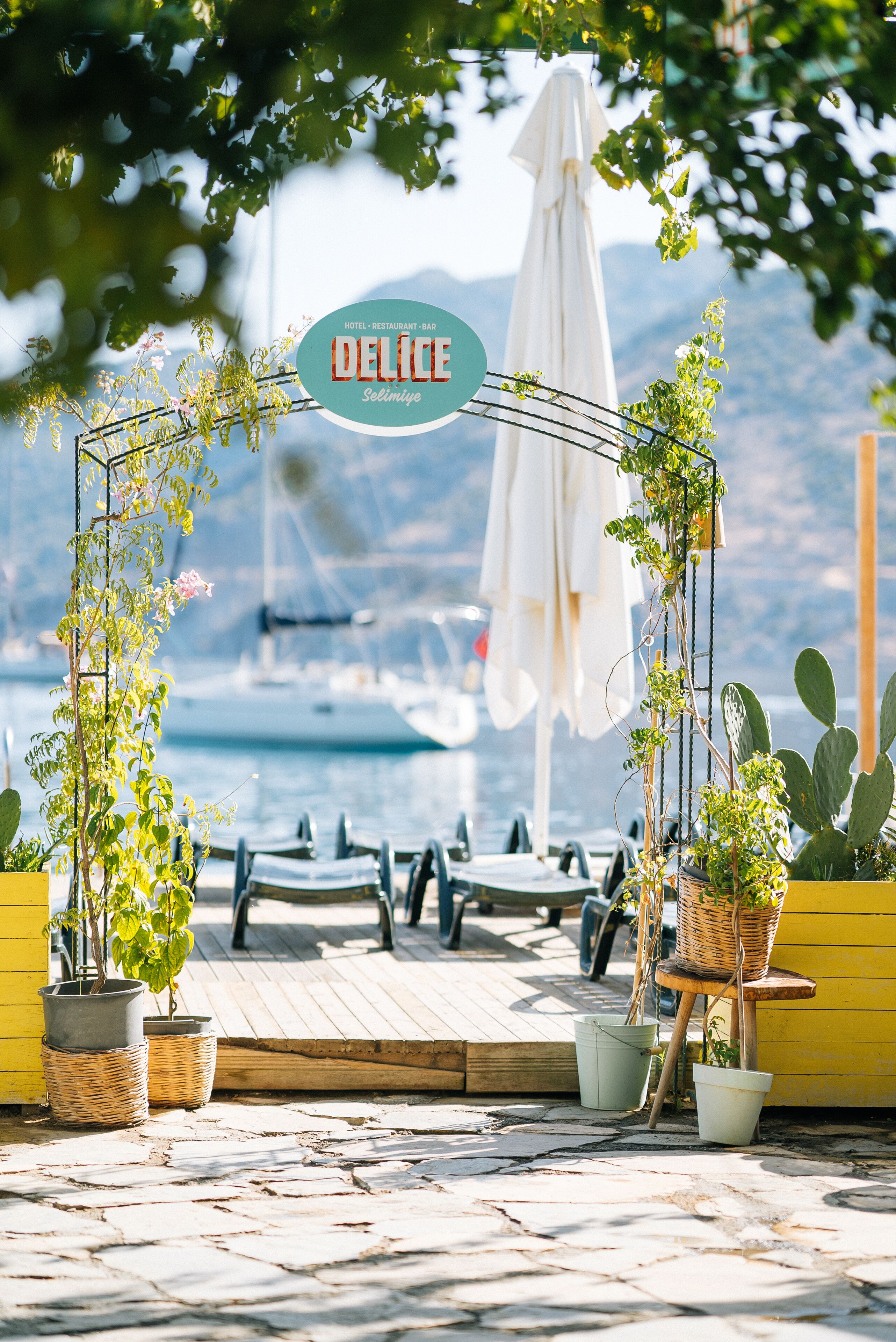 sun-loungers, beach umbrellas