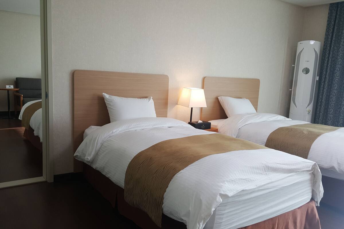 twin room (25 py, parking lot view) | desk, blackout curtains, iron/ironing board, free wifi