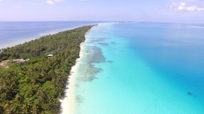 On the beach, white sand