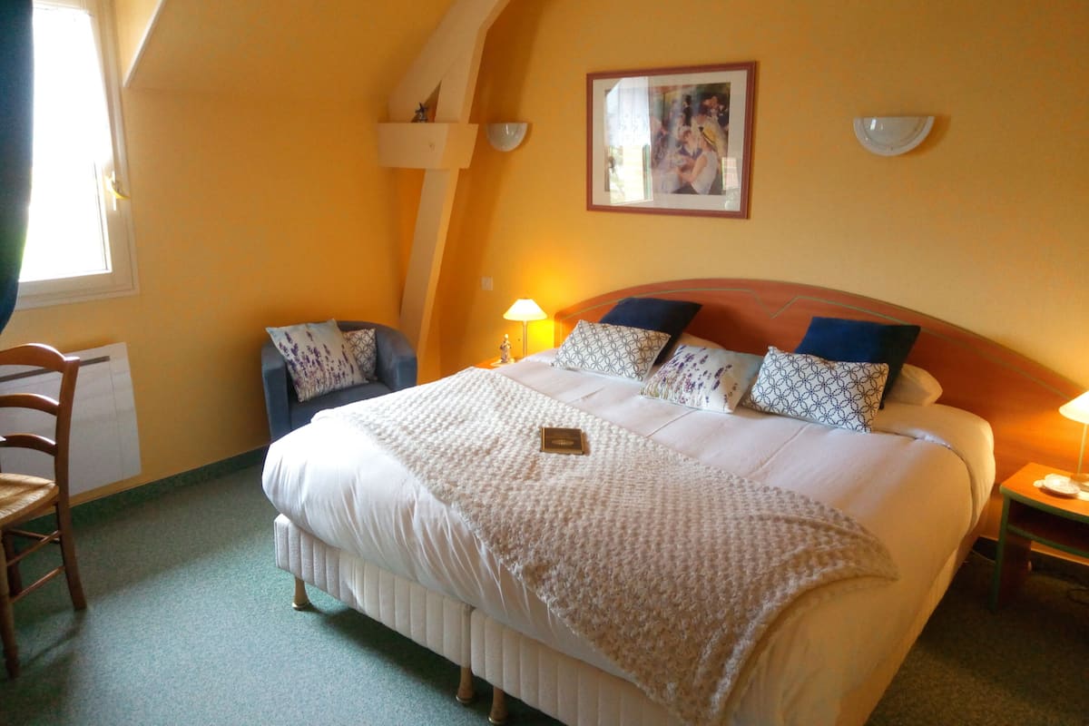 Kamer, 1 twee- of 2 eenpersoonsbedden, en-suite badkamer, uitzicht op tuin (Chambre " Rétro ")
