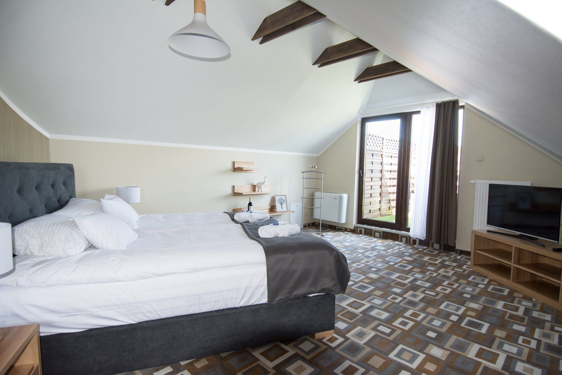 Family Room | Desk, blackout drapes, soundproofing, iron/ironing board