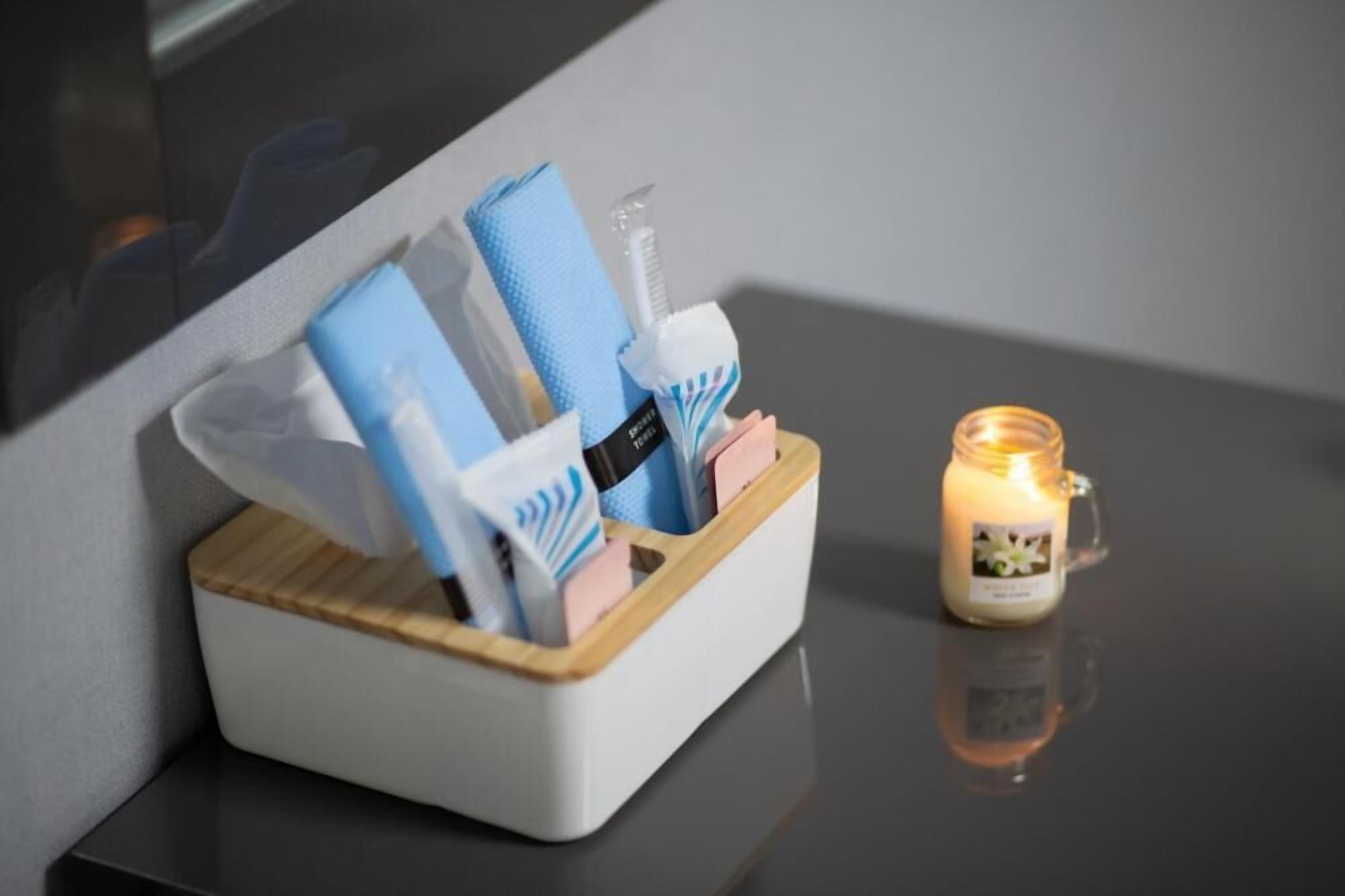 free toiletries, hair dryer, slippers, towels