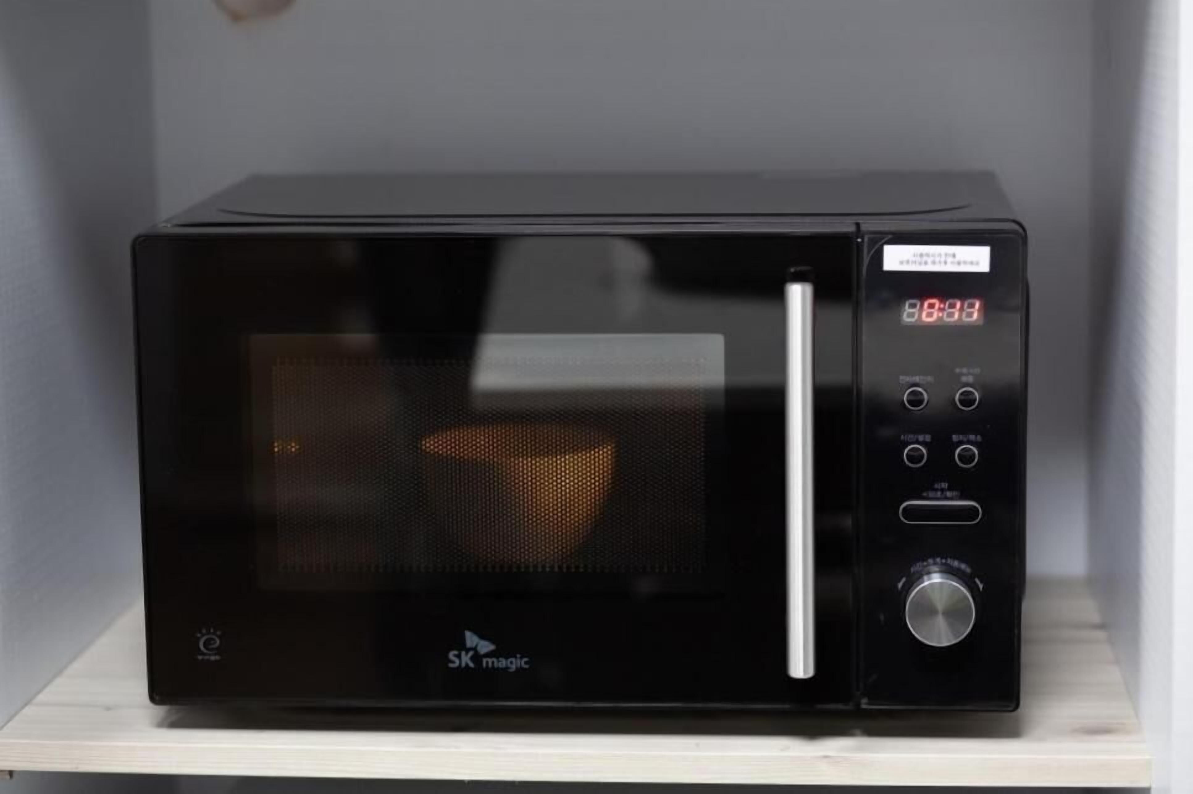 fridge, microwave, electric kettle