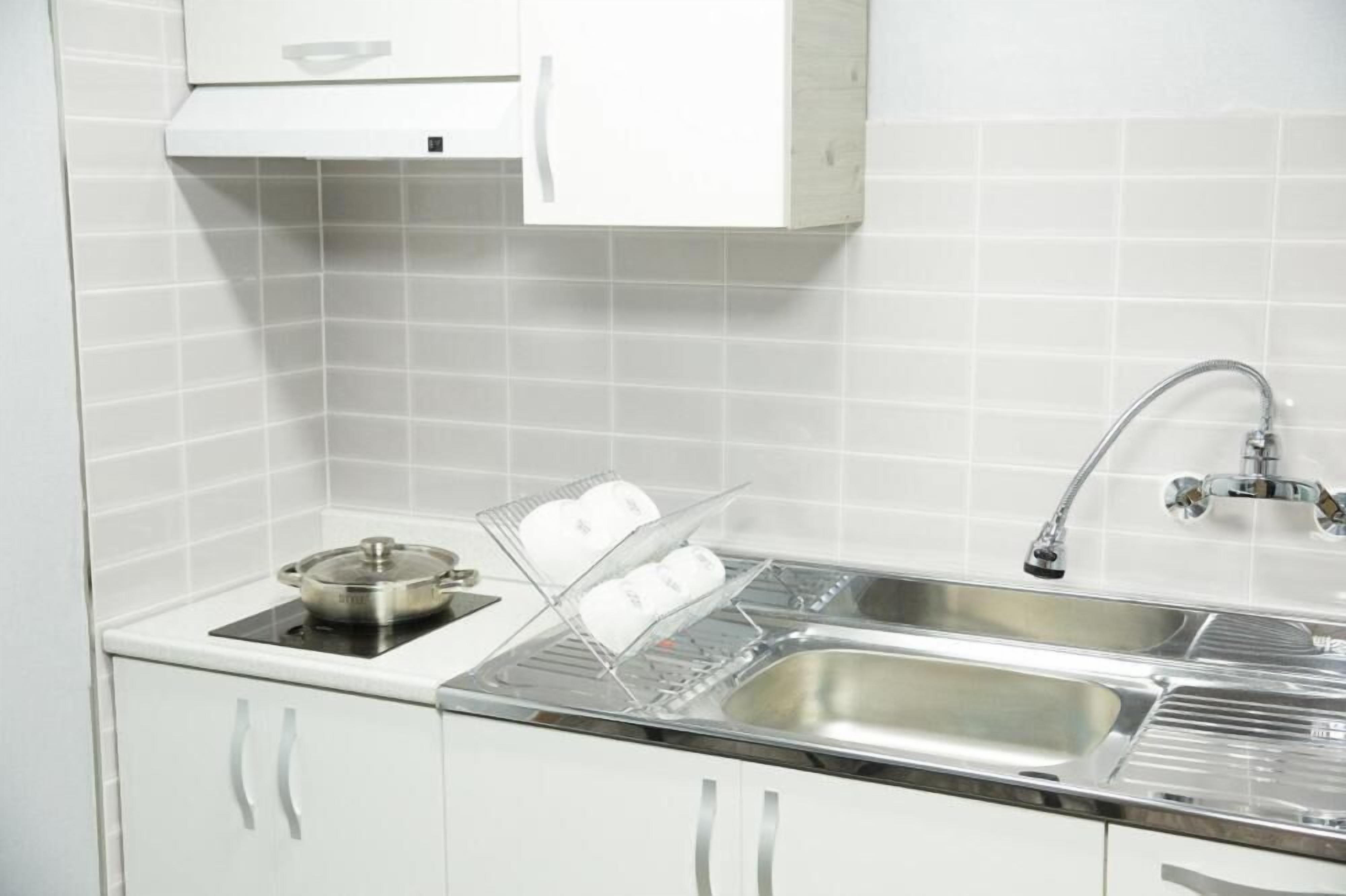 fridge, microwave, electric kettle