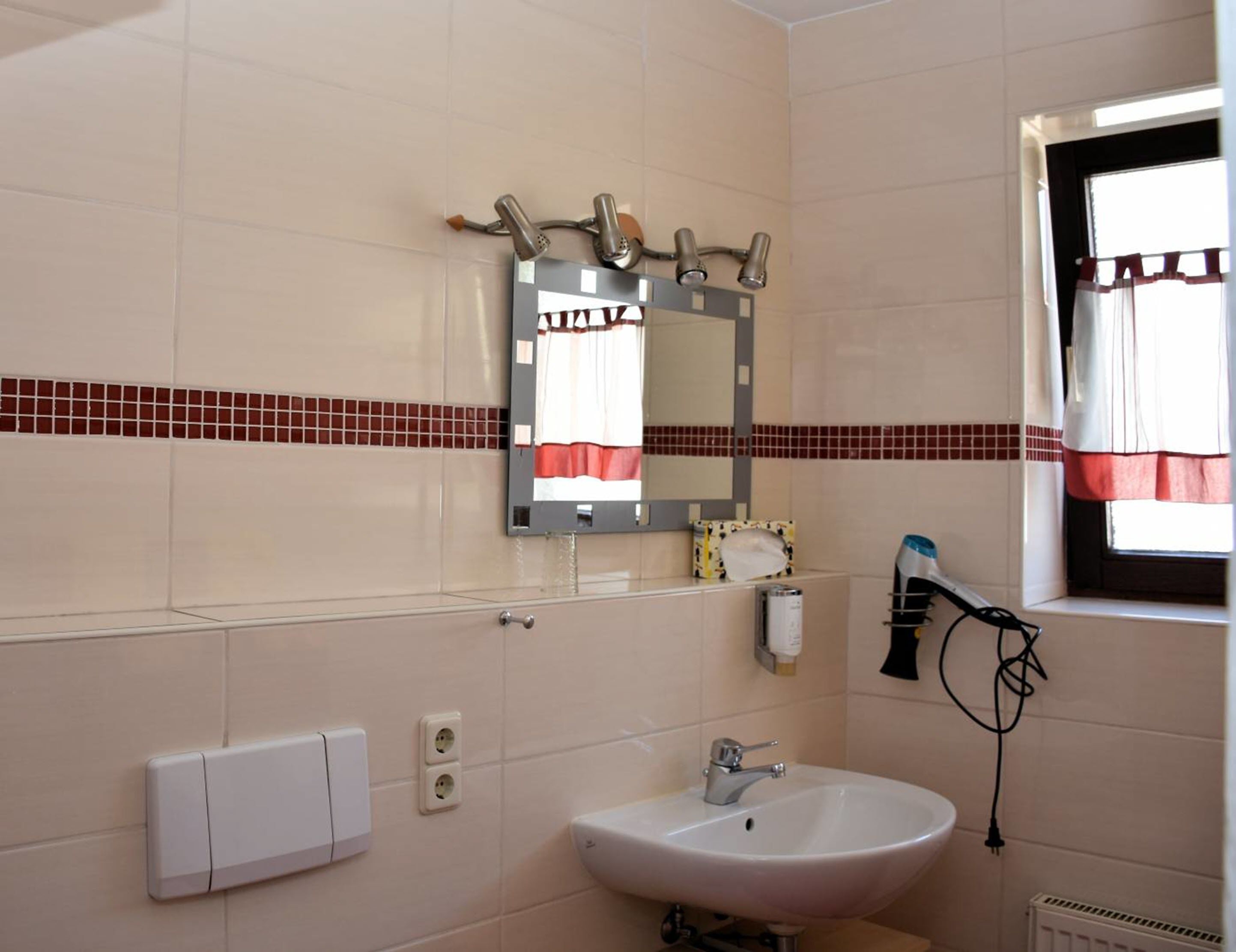 free toiletries, hair dryer, towels