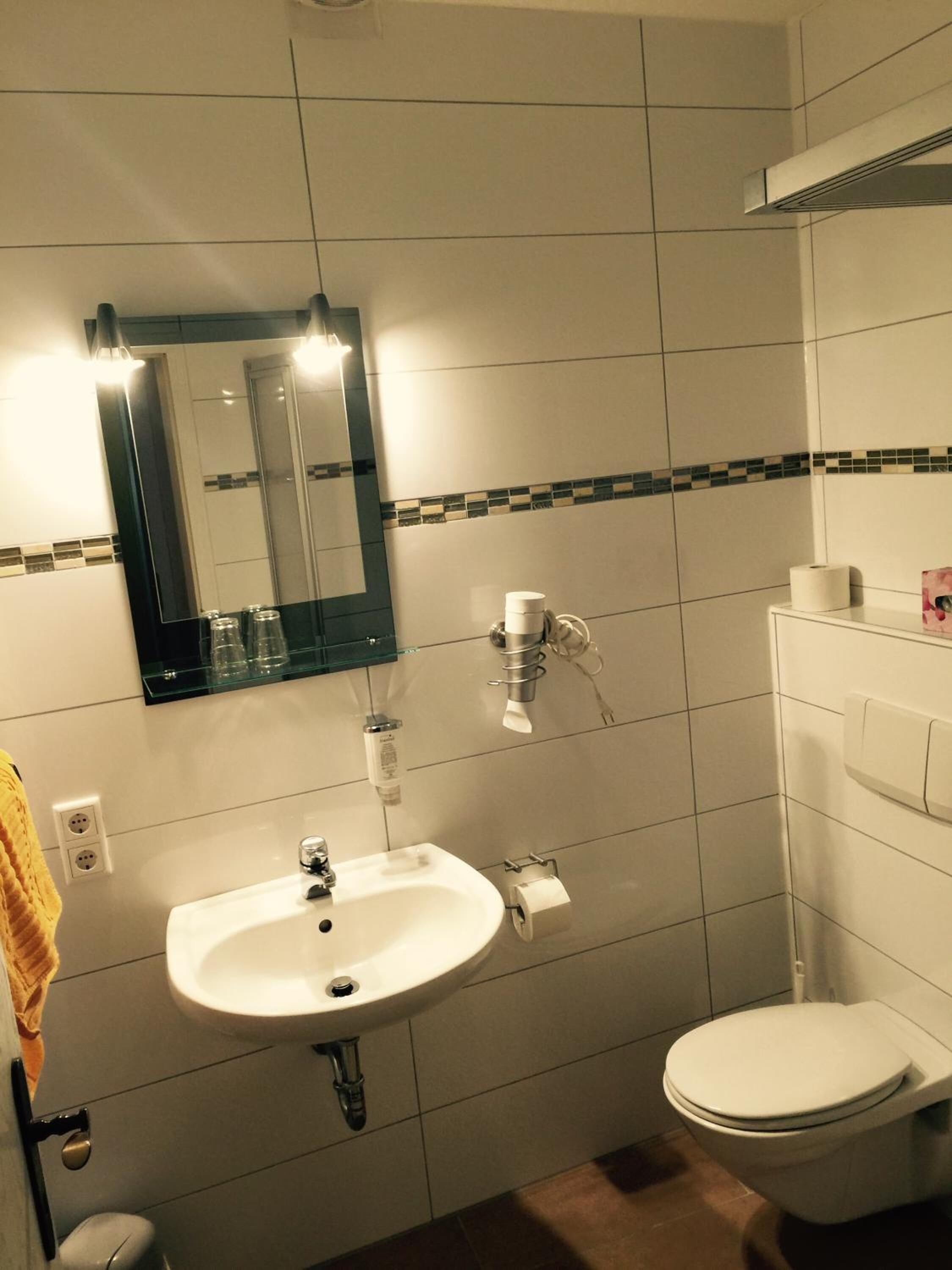 free toiletries, hair dryer, towels