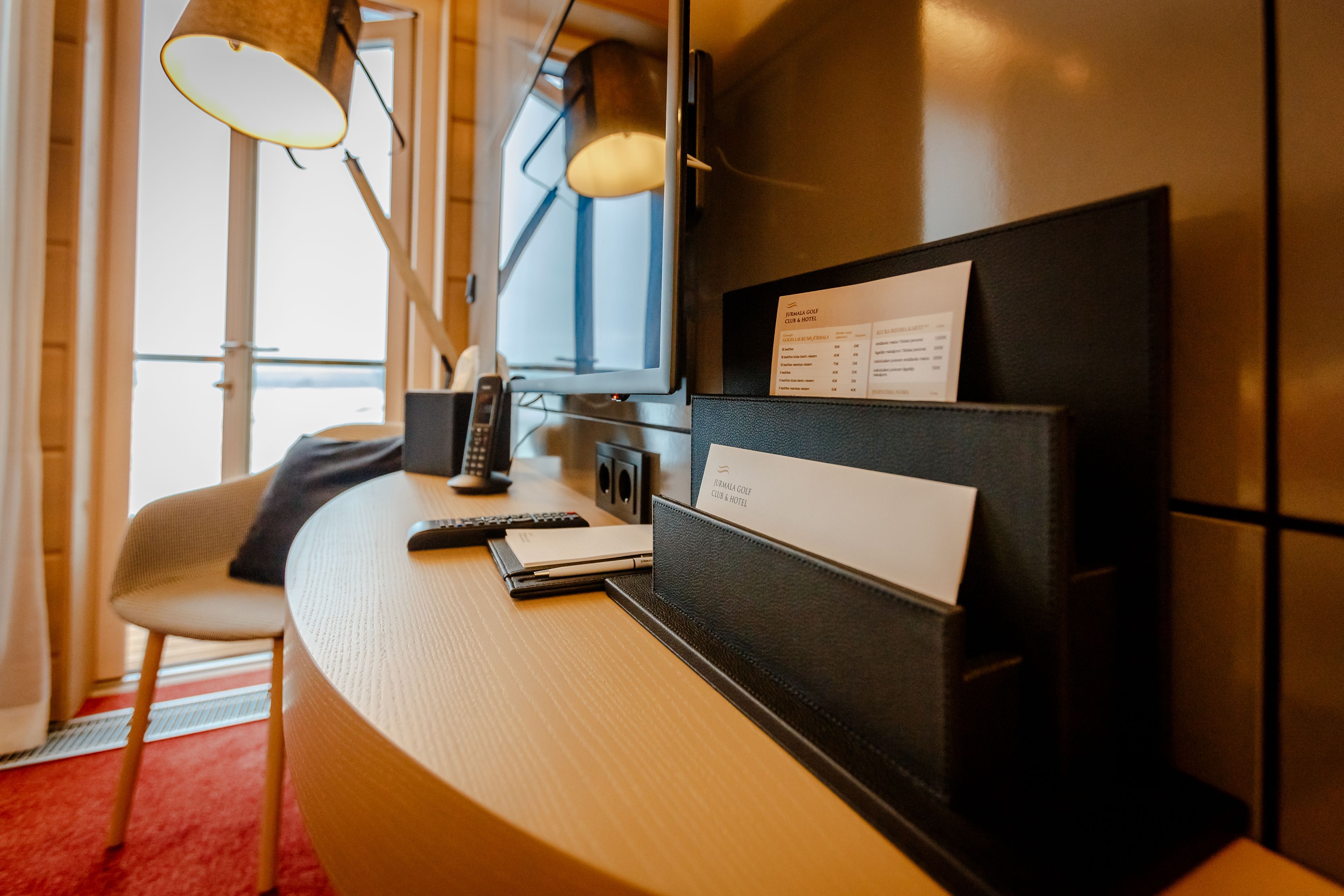 luxury room, balcony, golf view | in-room safe, desk, blackout curtains, soundproofing