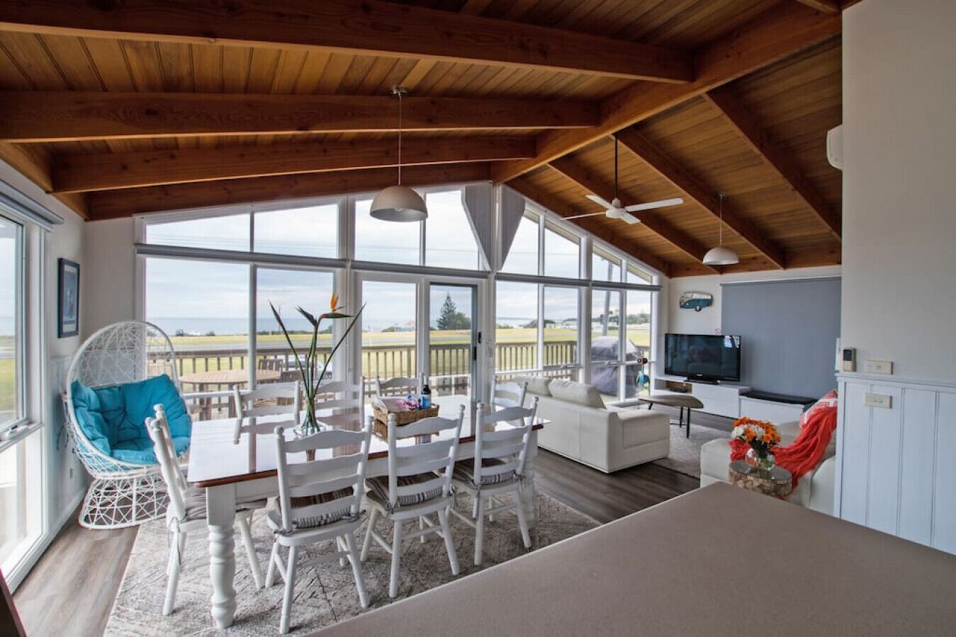 Smart TV, fireplace, DVD player, books