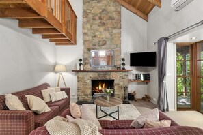 TV, fireplace, video games, DVD player